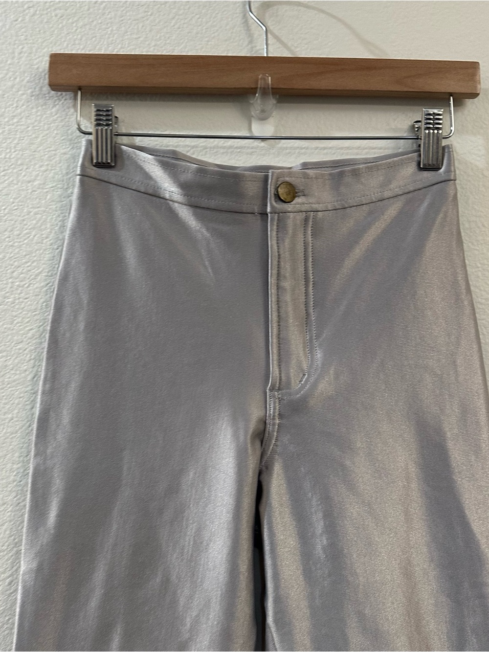 American Apparel Women's The Disco Pant High Rise Silver Leggings Metallic Small - Picture 4 of 12